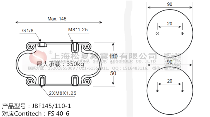 JBF145/110-1橡膠<a href='http://m.gwclcustomerapp.com/' target='_blank'><u>空氣彈簧</u></a>